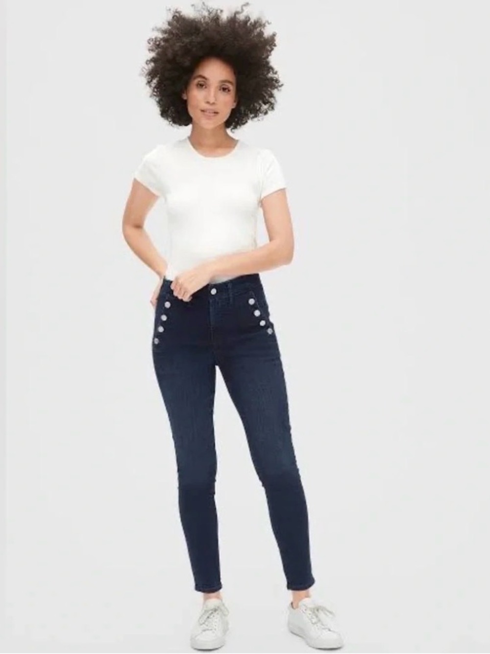 GAP High-Rise Navy Skinny Jeans with Silver Buttons